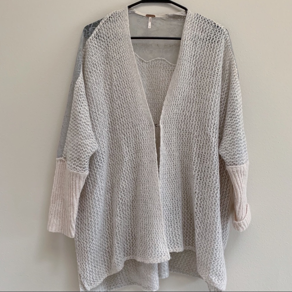 Free People Cream Cardigan with Green Lace Back